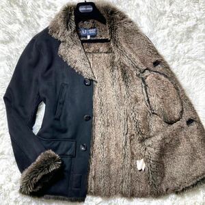 アルマーニ【超希少!!! 圧倒的高級感!!】ARMANI JEANS 裏ボア ムートンコート スエード調 XLサイズ 50 ファー ジャケット ブラック 黒