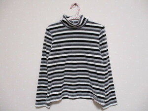 ● BeBe ベベ ● 可愛いボーダー柄ハイネックベロア長袖Ｔシャツ ☆150cm 黒 1221