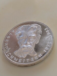 ドイツ 1975G 5マルク銀貨 100th birthday theologian Albert Schweitzer