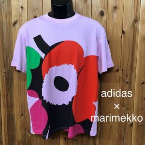 adidas×marimekko /アディダス×マリメッコ メンズS 半袖Tシャツ トップス プリントTシャツ 花 ピンク カジュアル スポーツ 古着