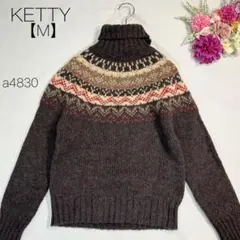 KETTY 【M】ノルディック柄 タートルニット セーター ウール100% 茶色