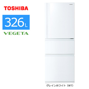 中古/屋内搬入付き 東芝 3ドア冷蔵庫 326L 長期90日保証 21-22年製 GR-T33SC うるおいラップ野菜室 右開き/グレインホワイト/美品