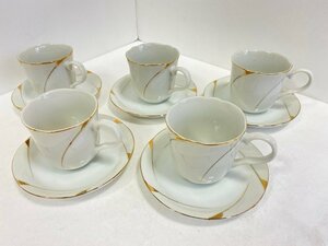 シンプル リッチ 金彩 カップ ソーサー 5客 ノーブランド 珈琲 紅茶 食器 長期保管品 ☆ちょこオク☆80