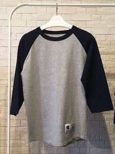 champion 7分袖ラグランスリーブ Tシャツ Mサイズ チャンピオングレー×ネイビー 丸胴 バインダーネック