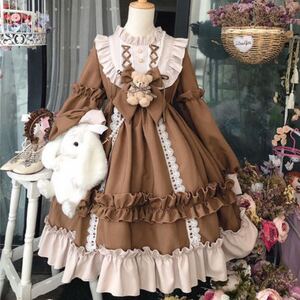 ★新品★ ロリータ ワンピース ゴスロリ レディース 仮装 コスプレ 衣装 ブラウン Ｌ