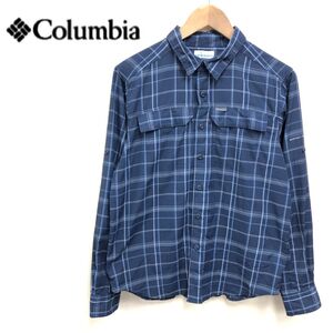 1O1235-J◆Columbia コロンビア チェック長袖シャツ◆ネイビー サイズS/P メンズ 紳士服 ロールアップ アウトドアウェア トップス ナイロン