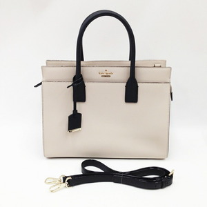 〇〇 Kate Spade ケイトスペード ハンドバッグ ショルダーバッグ レザー PXRU5931 ベージュ x ブラック 目立った傷や汚れなし