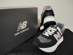 新品24cmニューバランス newbalanceレディーススニーカーWL574ZAK厚底スニーカープラットフォームブラック黒574+（プラス）