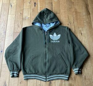 デサント期 adidas デカロゴ パーカー L 中古 vintage 80s アディダス ジャージ トラックジャケット ビンテージ トレフォイル デカロゴ