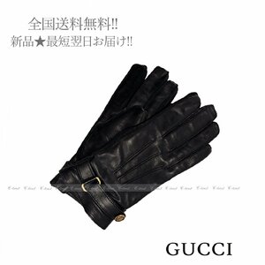 J713(8+).. GUCCI グッチ グローブ タイガーヘッド ボタン ラムスキン レザー カシミヤ100% イタリア製 ★ 1000 ブラック