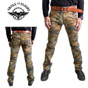 W31　SKULL FLIGHT SS PANTS ストレート Type6 カモフラージュ ボトム アーミー 迷彩柄 伸縮性 耐久性 立体裁断 綿 コットン