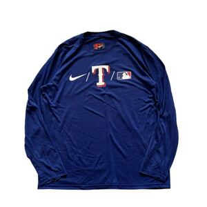 【新品】 NIKE MLB ナイキ メジャーリーグ DRI-FIT 長袖Tシャツ ロンT メンズXL ブルー テキサス・レンジャース 野球 プリント 日本未発売