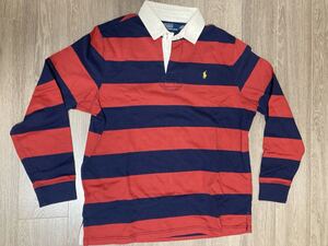 新品未使用POLO Ralph Lauren ポロ ラルフローレン 長袖ラガーシャツ ボーダー柄赤紺 メンズXL 米国購入品