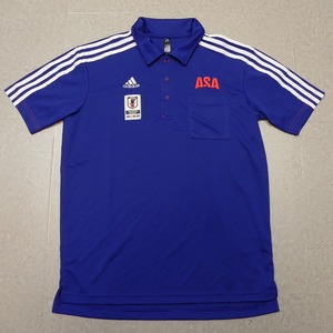 ☆美品☆JFA☆サッカー 日本代表☆adidas☆アディダス☆ASA☆朝日新聞☆半袖 ポロシャツ☆サイズL☆青 ブルー★d