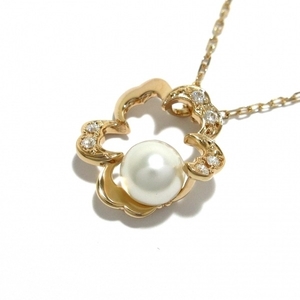 磨き済み■ミキモト mikimoto ネックレス - K18PG×ダイヤモンド×アイボリー 約0.07カラット/花/桜(さくら) 新品同様 アクセサリー（首）