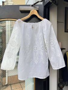 ヨーロッパ古着 刺繍 スモック smock 刺繍スモック ブラウスvintage ヴィンテージ 古着 エンブロイダリー トップス ホワイト 白 LV831