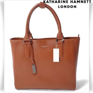 新品1円～★定価2.4万 KATHARINE HAMNETT LONDON キャサリン ハムネット ロンドン 牛革 本革レザー トートバッグ ブラウンビジネス◆2195◆