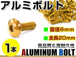 メール便 カラー アルミボルト M6×20mm 六角 トラスボルト金/ゴールド 1本 スクリーン/カウル/パネル/ナンバープレート/クランクケース