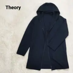 極美品 高級 カシミヤ混 ウール ジップ コート Theory フード ネイビー