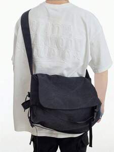 メンズ バッグ ショルダーパック 日本スタイルのカジュアルなラージキャパシティファブリッククロスボディバッグ、スラウチ感ある学生用