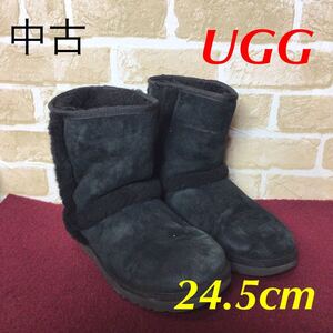 【売り切り!送料無料!】A-15 UGG!アグ!24.5!ブラック!黒!ブーツ!ムートンブーツ!ショートブーツ!かわいい!おしゃれ!中古