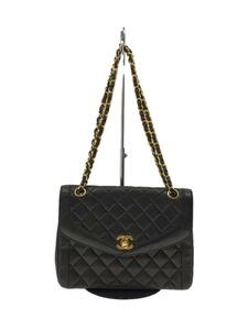 CHANEL◆マトラッセ/フラップ/Wチェーンショルダーバッグ/ゴールド金具/レザー/BLK//