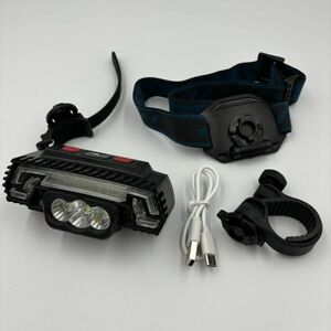 500384　ヘッドライトが外せる　マグネット付き　LEDライト　USB　type-C　充電式　バッテリー残量表示　自転車ライト　点灯　点滅　