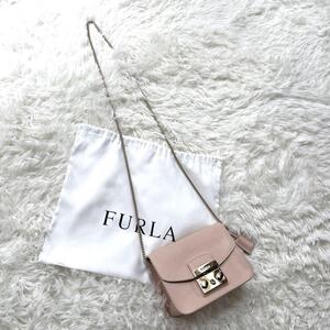 FURLA フルラ メトロポリス ミニ ショルダーバック ポーチ ライトピンク レザー チェーン クロスボディ プッシュロック 浜崎あゆみさん