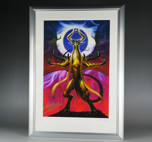 MTG 額装付き 開田裕治 直筆サイン 特製版画 37×26.5cm 龍神、ニコル・ボーラス Nicol Bolas, Dragon-God アートプリント 美術品 複製原画