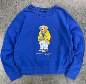 POLO RALPH LAUREN Polo Bear ポロラルフローレン ポロベア ロゴプリント スウェット トレーナー ブルー 青 裏起毛 レディース XL