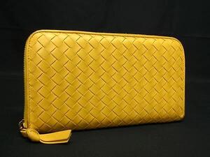 1円 BOTTEGA VENETA ボッテガヴェネタ イントレチャート レザー ラウンドファスナー 長財布 ウォレット 札入れ イエロー系 FL2600