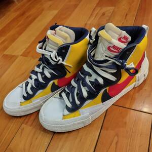 sacai × NIKE BLAZER イエロー×ネイビー×レッド US10/28cm/サカイ ナイキ コラボ