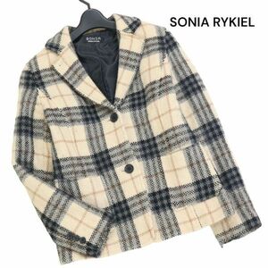 SONIA RYKIEL ソニアリキエル 秋冬 ウール100%♪ チェック柄 ツイード テーラード ジャケット Sz.40　レディース　K3T00816_A#N