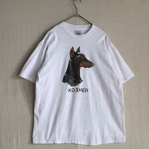 USA製 80s ONEITA Tシャツ / L コットン ホワイト レッド ミックス プリント イラスト 動物 犬 半袖 ビンテージ T3-08022-0 sale