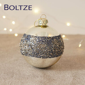 クリスマス ツリー オーナメント BOLTZE ガラスボール グリッターラメ 1個入 [2] 8cm シャンパングレー×ネイビーブルー［2026579］