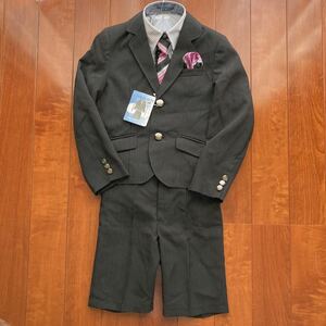 男の子・フォーマル・スーツ・5点セット・チャコール・ブラック系・130・入学式・卒業式・発表会・冠婚葬祭
