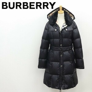 国内正規品◆BURBERRY LONDON バーバリー ロンドン 裏地ノバチェック柄 フード付 ベルテッド ダウン コート ダークネイビー 160A (キッズ)