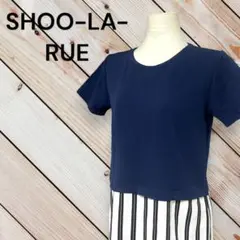【SHOO-LA-RUE】ネイビー紺/白　つなぎ風半袖膝丈ワンピース　L