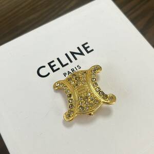 ［美品］CELINE セリーヌ トリオンフ ブローチ ラインストーン　ゴールド vintage ヴィンテージ