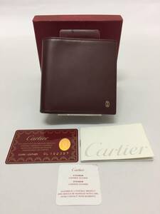 美品！格安！Cartier カルティエ パシャ ボルドー ワインレッド ゴールド金具 レザー 二つ折り財布 コンパクトウォレット L3000708