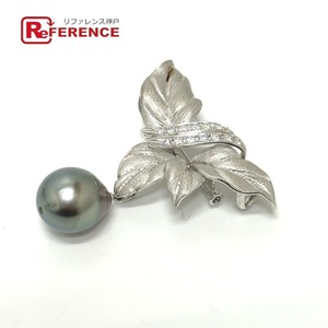 jewelry ジュエリー バロックブラックパール 13.5～14.0ｍｍ 黒蝶真珠 ブローチ プラチナ レディース【中古】