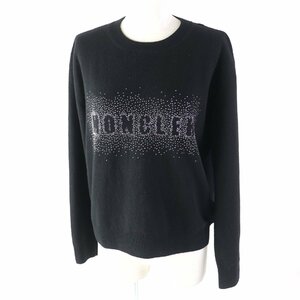 美品★MONCLER モンクレール 定価125400円 スタッズ付 ロゴデザイン クルーネック 長袖 ウールニット/セーター 黒 XS 正規品 レディース