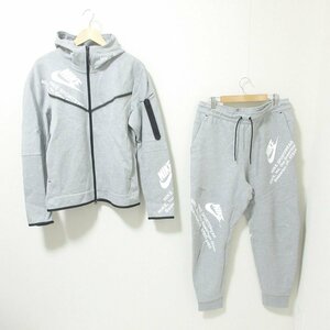 美品 NIKE ナイキ ロゴ スウェット パーカー ジャケット×パンツ セットアップ L XL ライトグレー 085 ◆