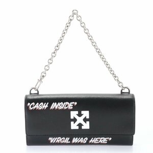 1円 極美品 OFF-WHITE オフホワイト Jitney アロー ロゴ チェーン ロング ウォレット レザー 長財布 メンズ レディース ENT お32-3