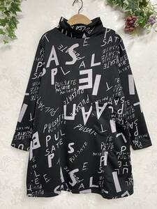 ★新品 裏シャギー 英字プリント チュニック M~L(BK)