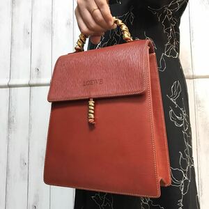 極美品/ベラスケス●ロエベ LOEWE ハンドバッグ トップハンドル オレンジ ツイスト 金具 レザー 本革 かばん レディース 入手困難