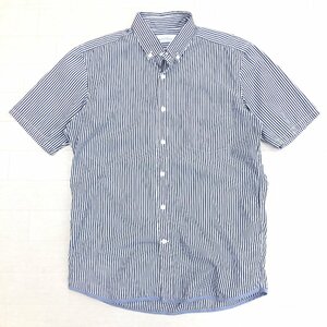 美品 UNITED ARROWS GLR ユナイテッドアローズ ストライプ B.D. シャツ M 紺×白 ネイビー ホワイト 半袖 ボタンダウン 国内正規品 メンズ