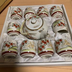 新品未使用品　九谷焼 美泉 十碗番茶器　急須 菊うずら　金彩　 茶器セット　 急須 茶器 湯呑