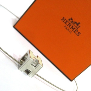 中古 エルメス ネックレス Hキューブ カージュドアッシュ メタル Aランク シルバー アイボリー HERMES 【送料無料】 【西神店】