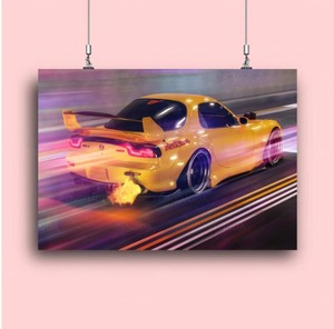 ★☆【大人気!!激安!!】RX-7 FD3S 頭文字D レッドサンズ ポスター キャンバス 壁紙 絵画 フレームなし 70x90cm☆★